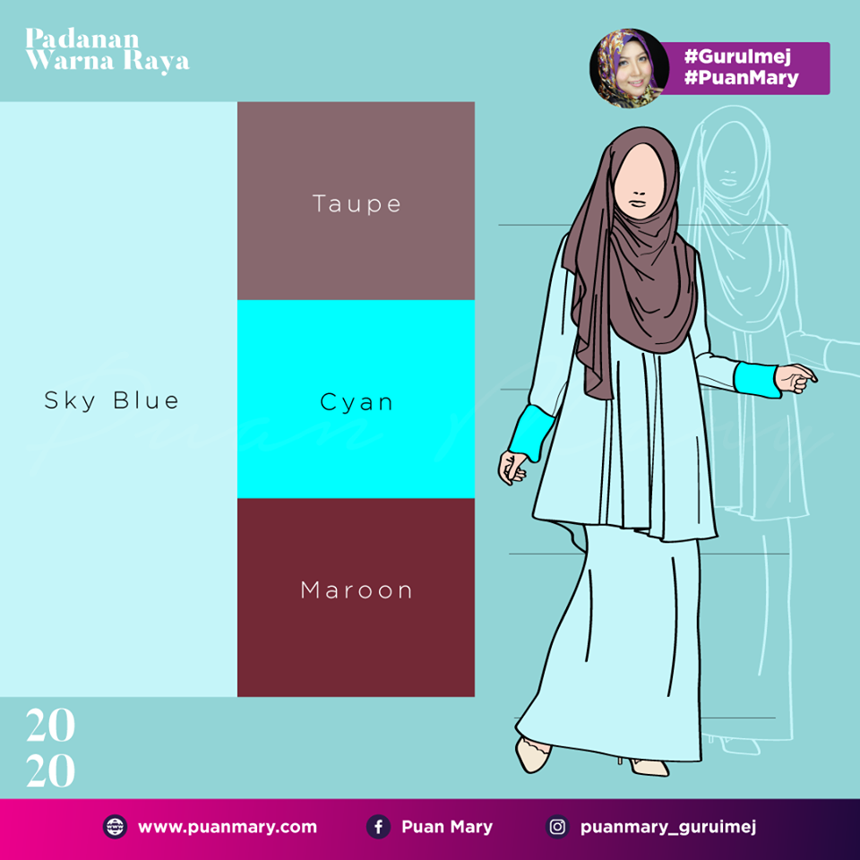 Padanan Warna Baju dan Tudung Raya 2020 - Puan Mary